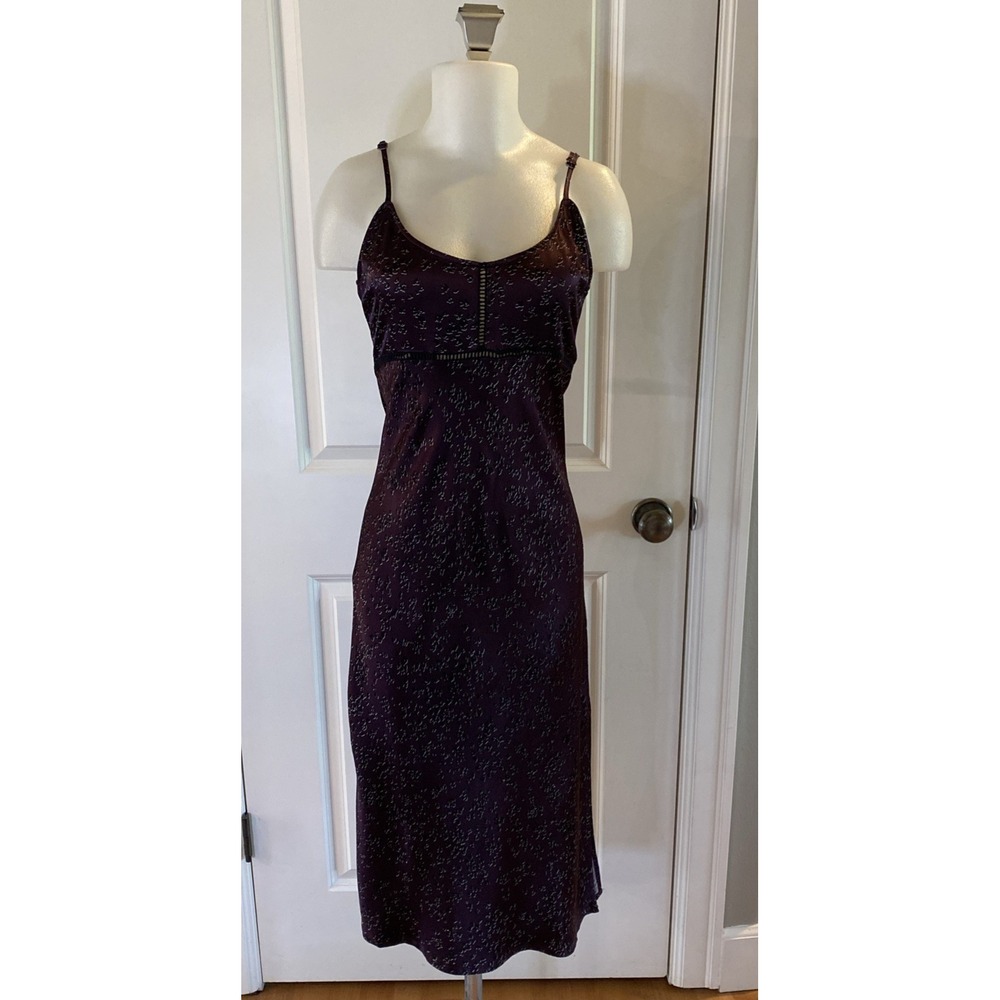 Shyanne Size M Slip Dress Deep Purpleโ Black Midi Satin Straps Side Slit Y2K